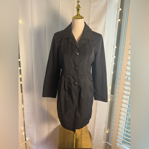 Gallery Black Trench Coat Tailored Minimalist Design Small - Picture 1 of 8